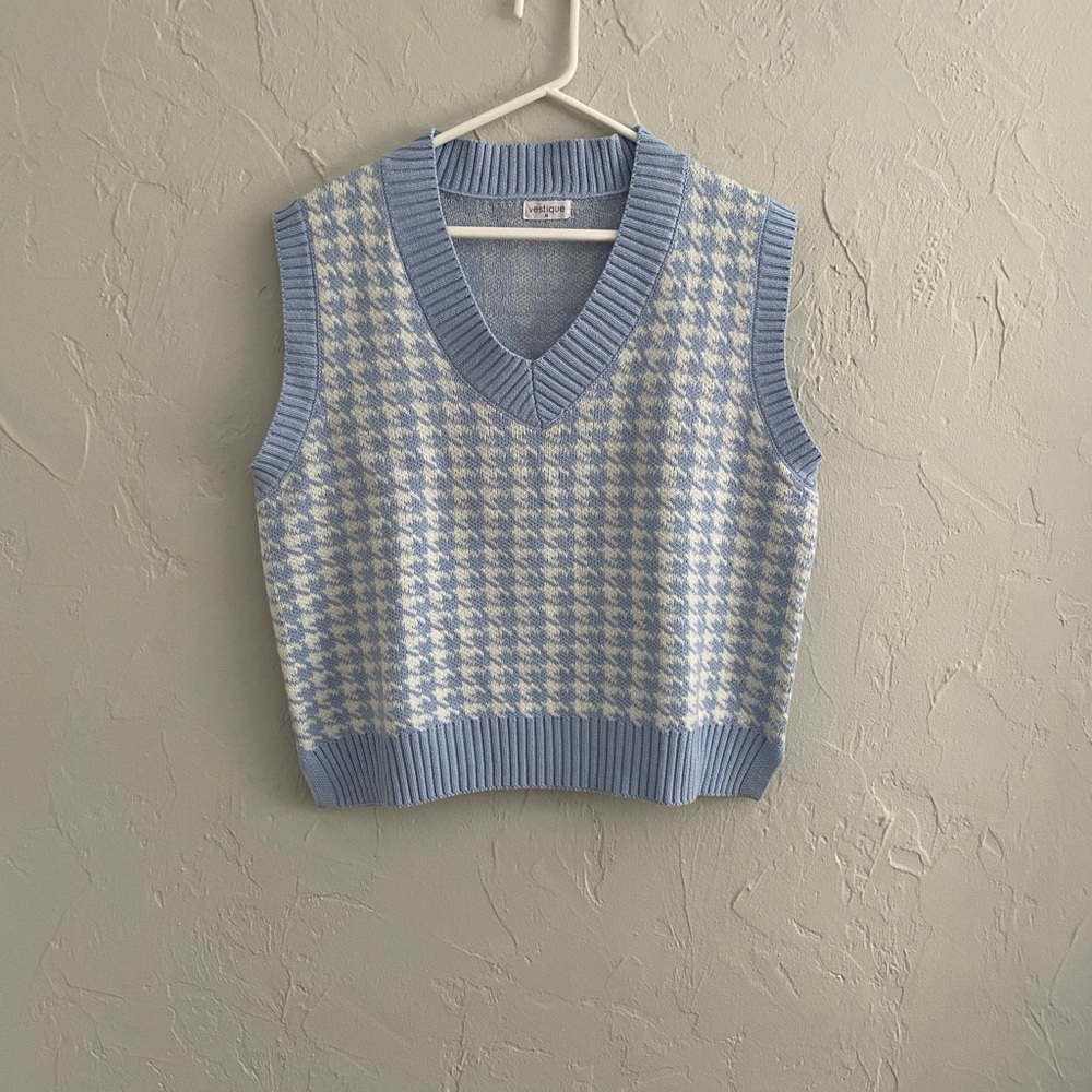 Blue Houndstooth Sweater Vest
